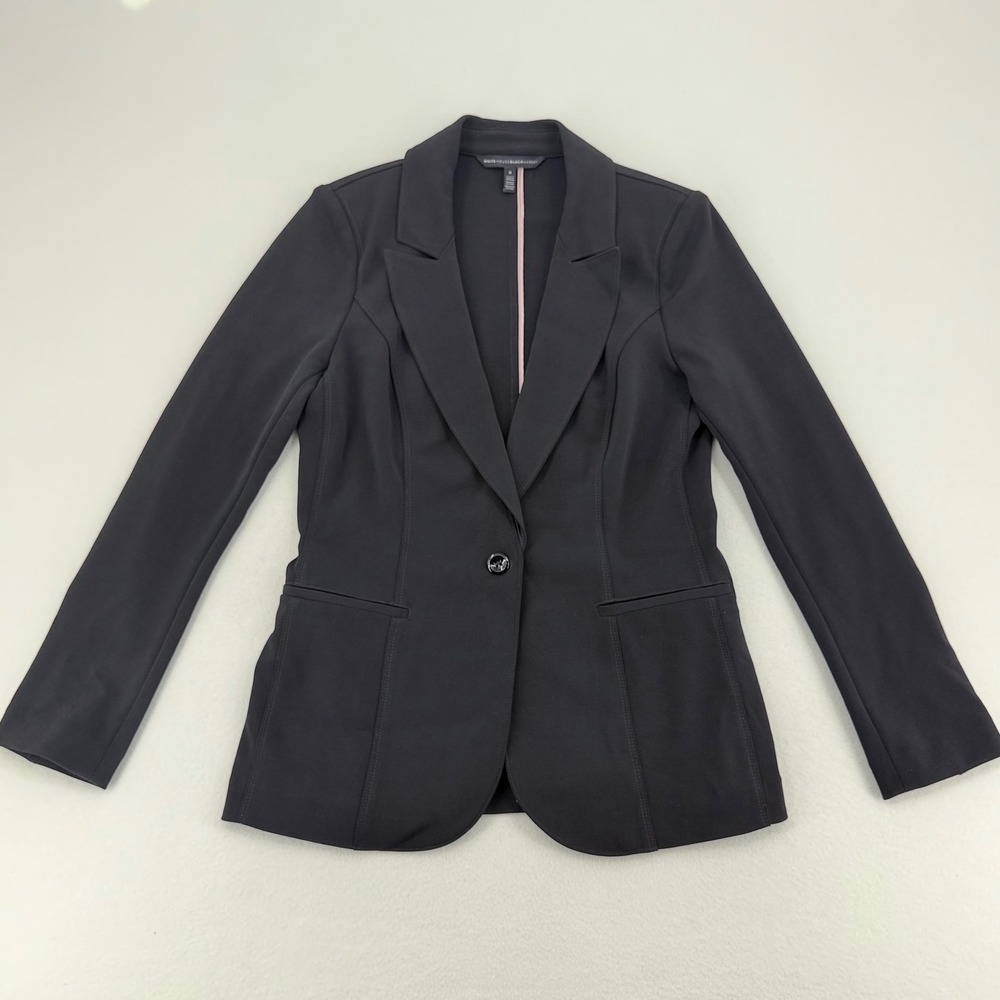 White House Black Market Blazer Womens 8 Black Single Button Stretch NWOT
